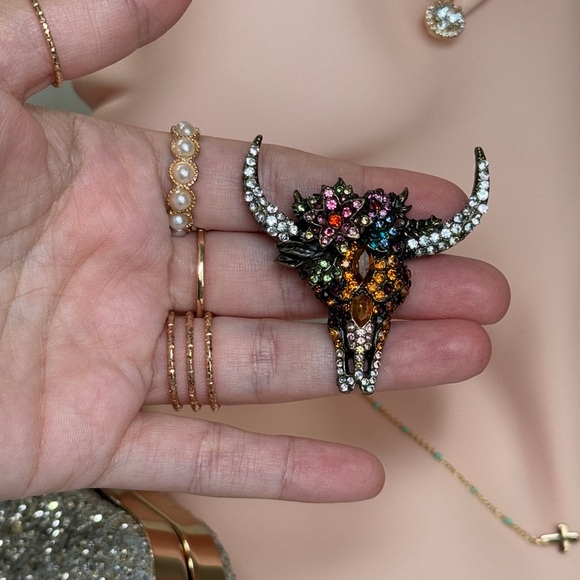⚜️❤️‍🔥 Western Longhorn Multicolor Brooch With  Crystals 🤘💎 - Picture 8 of 8